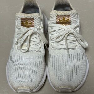 Adidas White Sneakers with Gold Logo